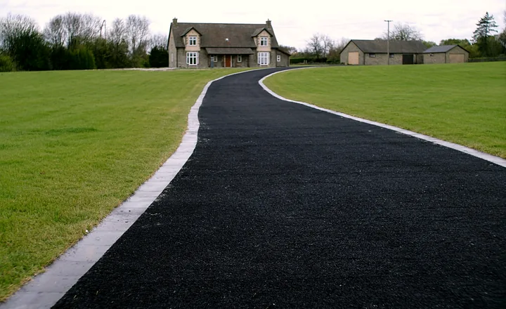 A new tarmacadam driveway at a farmhouse